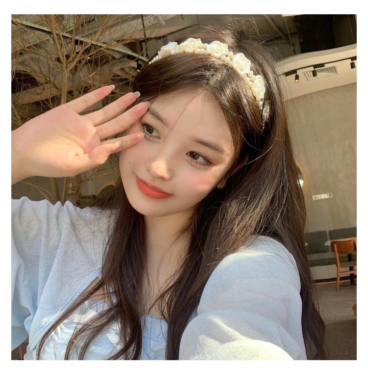 iF YOU Dây Buộc Tóc Đính Hoa Hồng Ngọc Trai Phong Cách Vintage Thanh Lịch Cho Nữ