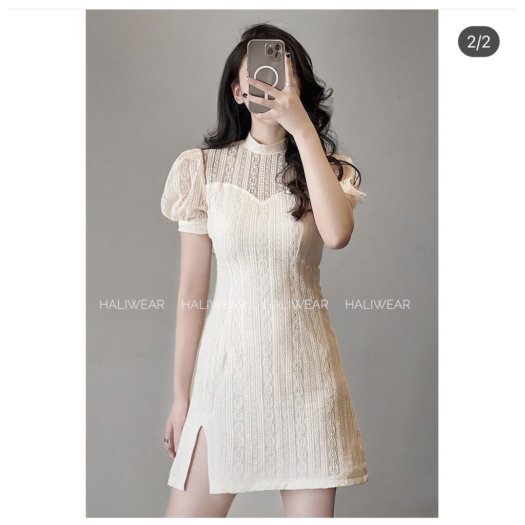 Váy ren hai lớp tay bồng,chất ren đẹp may hai lớp tỉ mỉ, mầu be dễ mặc, phom tôn dáng