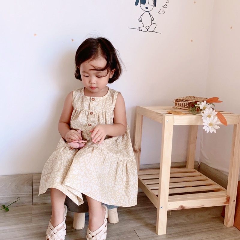 Váy sát nách cho bé, Váy thô hoạ tiết beo hàng thiết kế may thủ công cho bé
