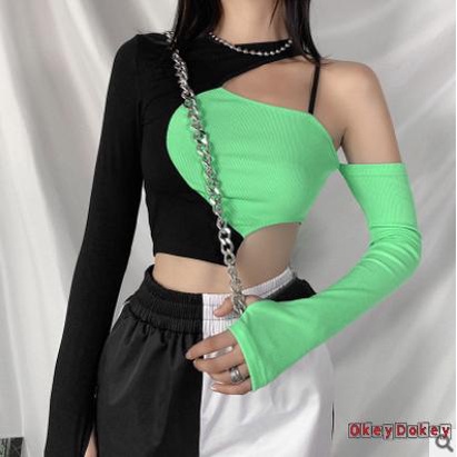 Áo Thun Crop Top Tay Dài Trễ Vai Cổ Tròn Phong Cách Đường Phố Gợi Cảm Cho Nữ