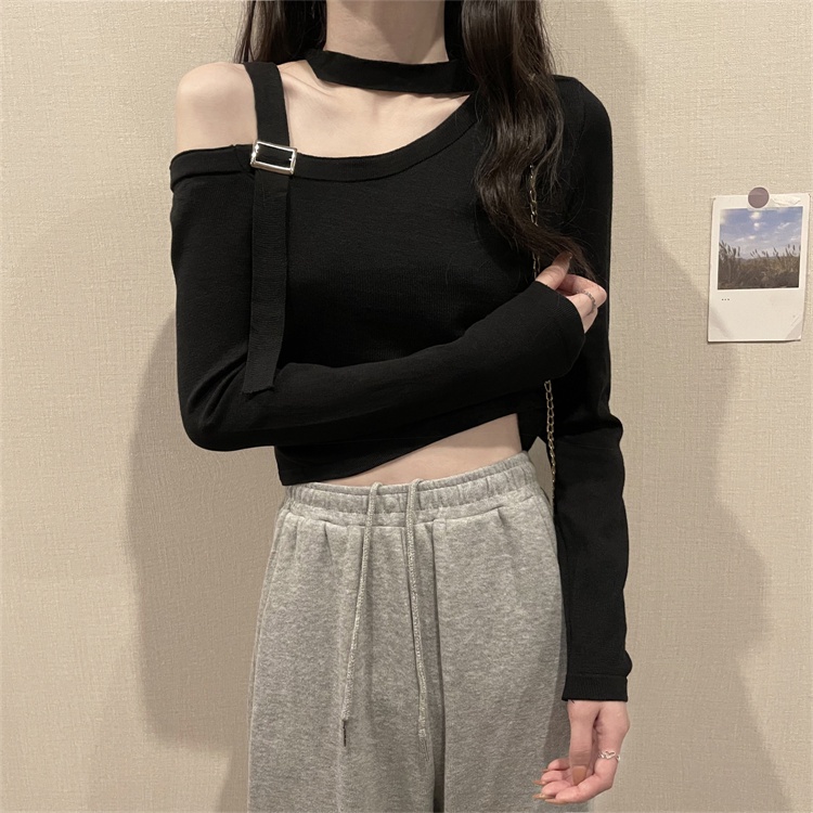 Áo len dây vuông xẻ hở lệch vai thời trang hàn quốc xinh xắn dạo phố