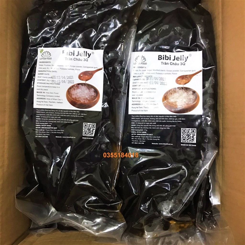 Thùng Thạch trân châu 3Q Bibi Jelly Trắng - Đen 1 Thùng 6 gói dùng cho trà sữa, trà chanh, trà hoa quả, chè