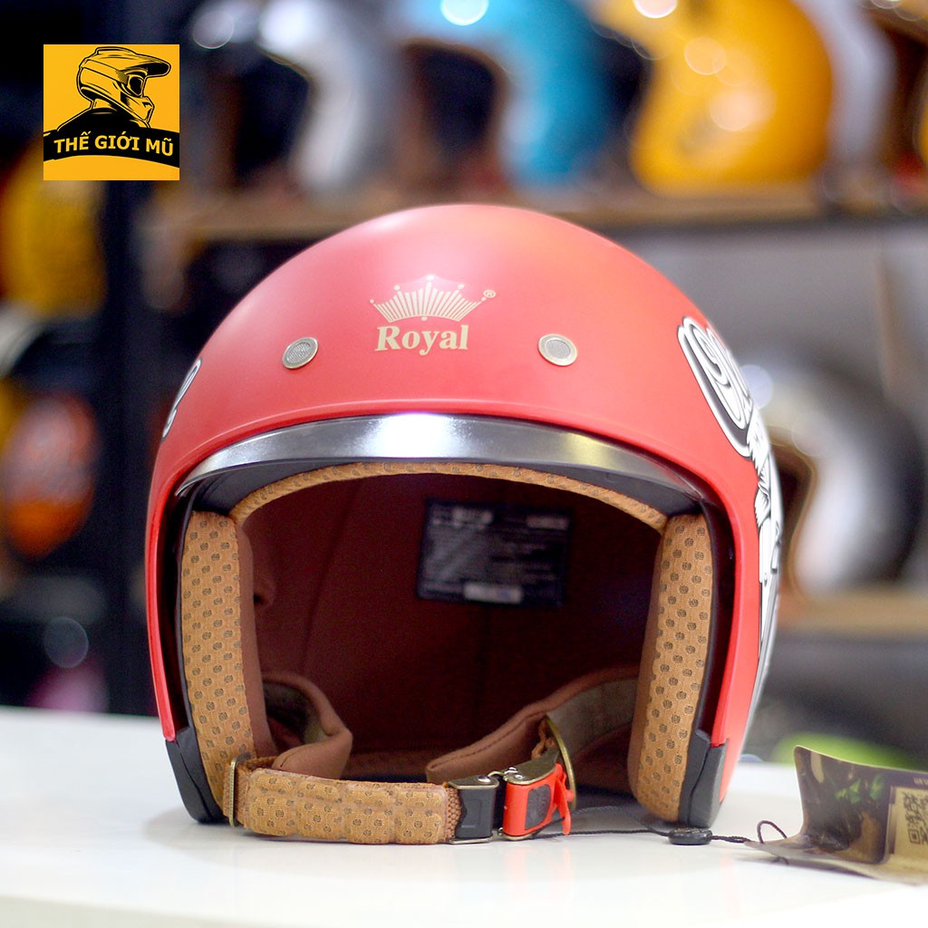 Mũ bảo hiểm 3/4 Royal M139 kính âm màu Đỏ Tem V12, Thế Giới Mũ