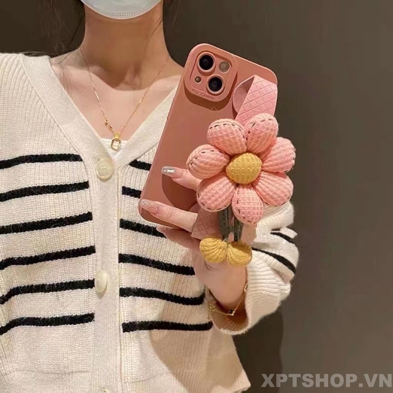 Ốp Điện Thoại Dẻo Họa Tiết Hoa Hướng Dương 3D Màu Hồng Có Dây Đeo Cho iPhone 14 Pro Max 13 Pro Max 12 Pro Max 11 Pro Max