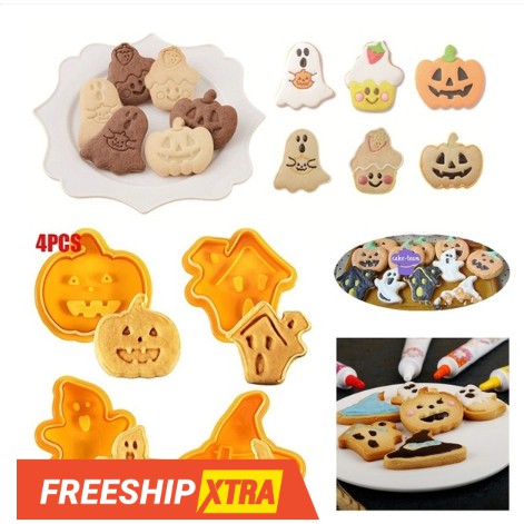 Set 4 Khuôn Nhấn Bánh Quy / Bánh Quy Tạo Hình 3d Halloween