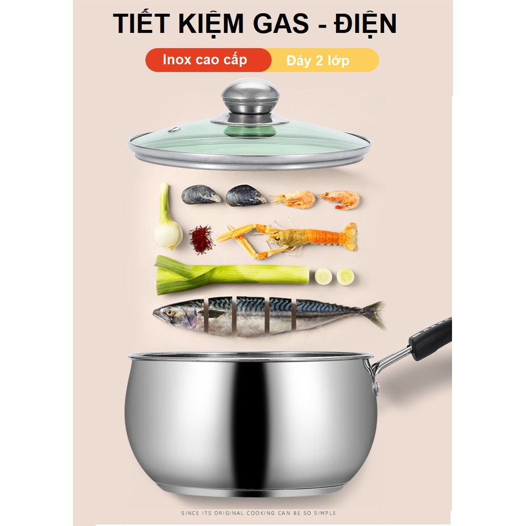 Nồi Bột Bếp Từ Cho Bé, Inox 3 Đáy Nấu Cháo Ăn Dặm Kèm Nắp Kính Cường Lực Hàng Chất Lượng, An Toàn Cho Sức Khỏe