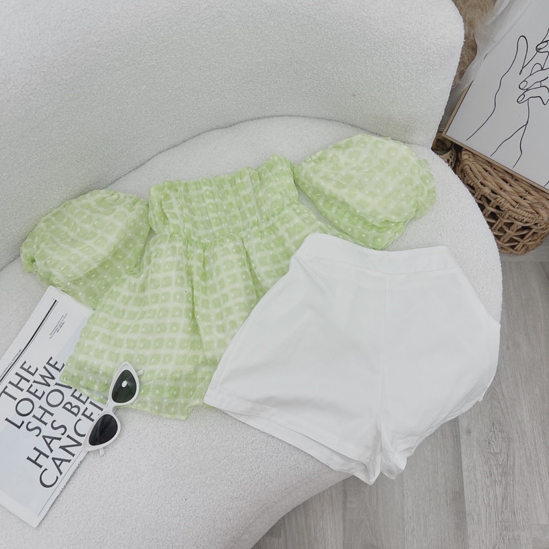 SET ÁO XANH BBD BẸT VAI + QUẦN SHORT TRẮNG