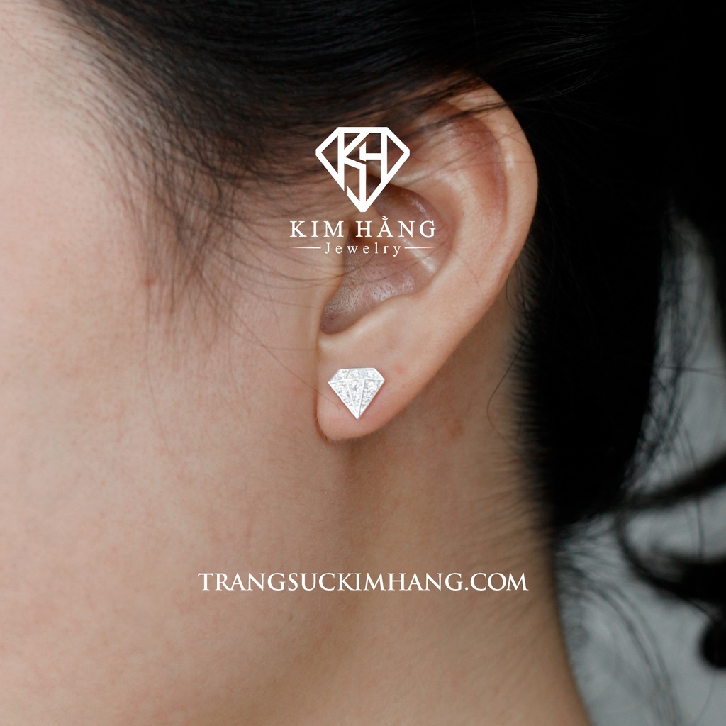 Khuyên Tai BẠC Thiết Kế Hình Kim Cương - Chốt Đẩy