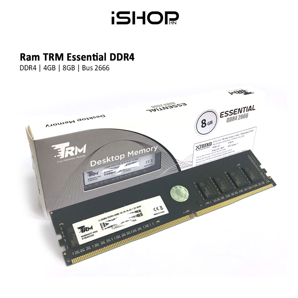 Ram TRM Essential DDR4 4GB/8GB bus 2666 lắp cho máy tính để bàn | Bảo hành 36 tháng