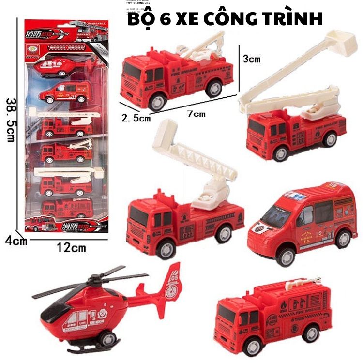 Đồ chơi bộ hộp Set 6 Món Ô tô Máy Bay Chạy Cót, bánh đà ,Xe mô hình: xe cứu hỏa, quân đội, máy bay