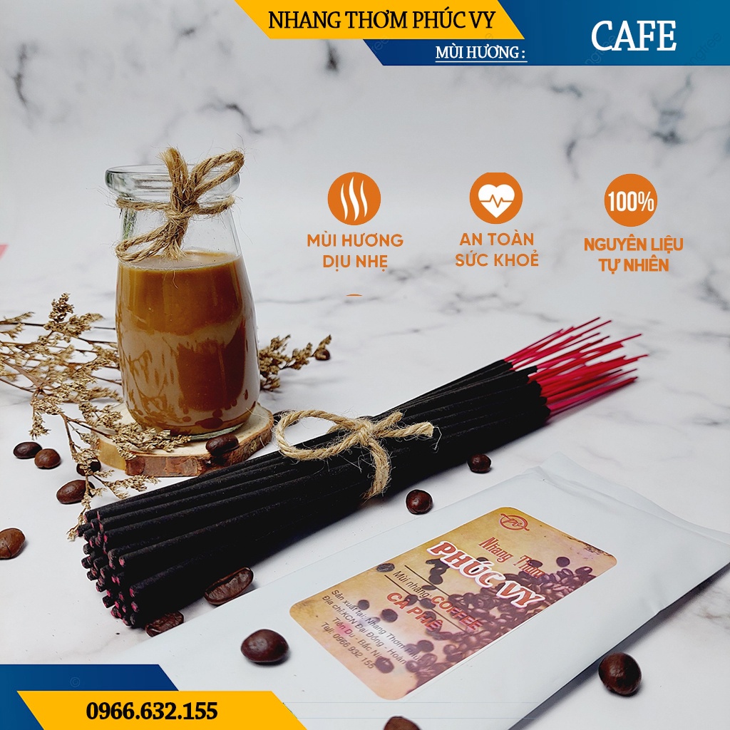 Nhang Thơm Phúc Vy Hương Cafe - Túi 39 Cây 28cm, Ít Khói, Thơm Nhẹ, Dễ Chịu, Không kích mũi