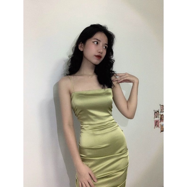 Đầm body midi lụa 2s xanh cốm