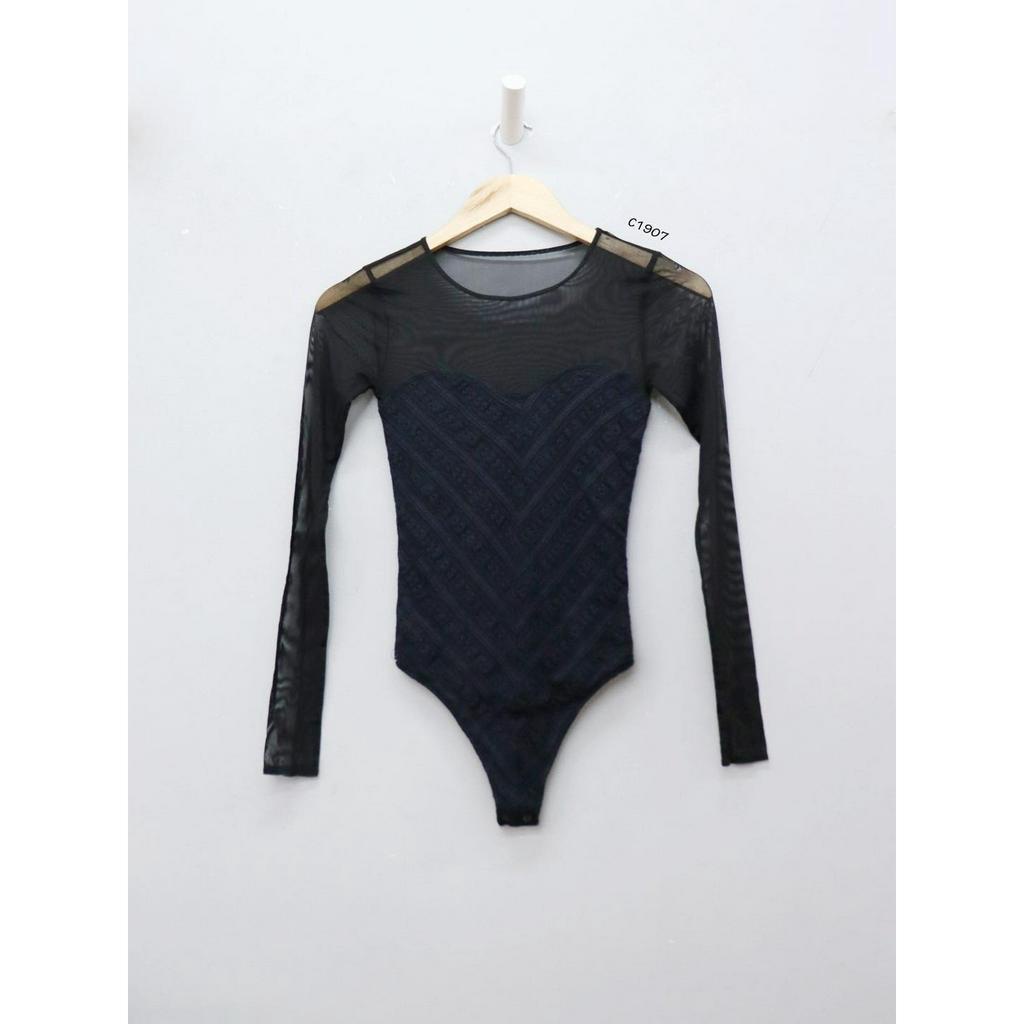 C1907 - Bodysuit ren Aber cổ tròn tay dài phối lưới