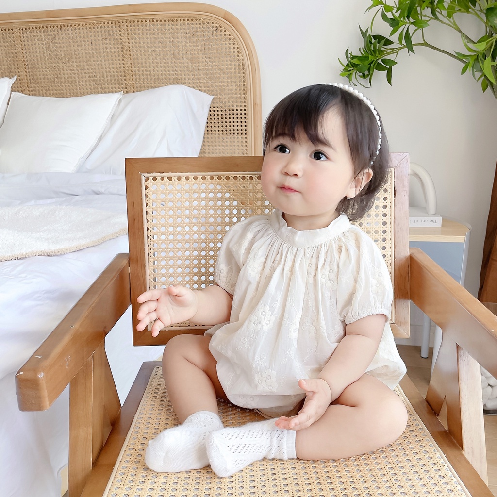 Bộ Áo Liền Quần Họa Tiết Hoa Thêu Phong Cách Hàn Quốc Thời Trang Mùa Hè Cho Bé Gái O8SG