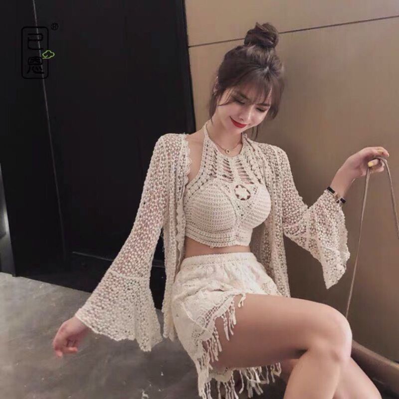 Bikini Len Đi Biển, Set Ren 3 Món Quảng Châu Dạng Yếm Trơn Vivi Shop [Có Tách Lẻ] [Kèm Ảnh Thật] | BigBuy360 - bigbuy360.vn