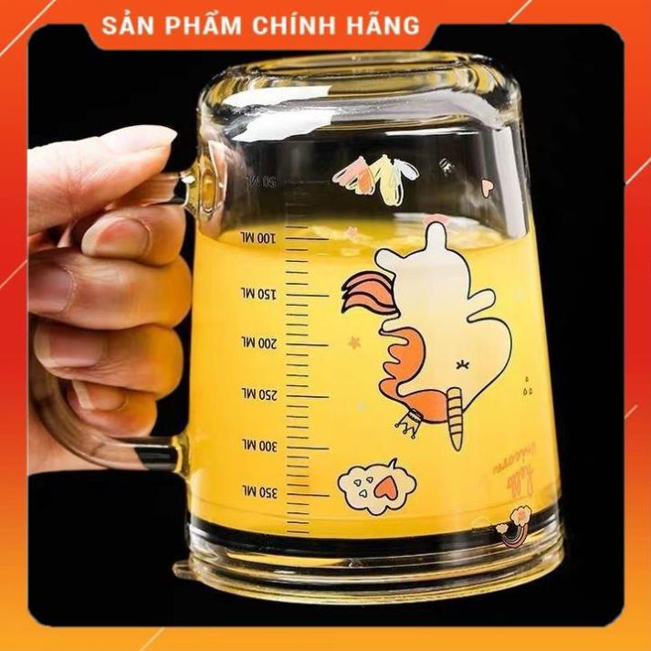 Ly Thủy Tinh Nắp Đậy Kẻ Vạch Tặng Kèm Ống Hút Dùng Uống Sữa , Nước Trái Cây 400ml