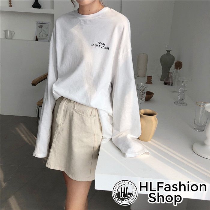 Áo thun tay dài form rộng unisex thêu chữ Team La Garconne, áo dài tay nam nữ tay phồng HLFashion | BigBuy360 - bigbuy360.vn
