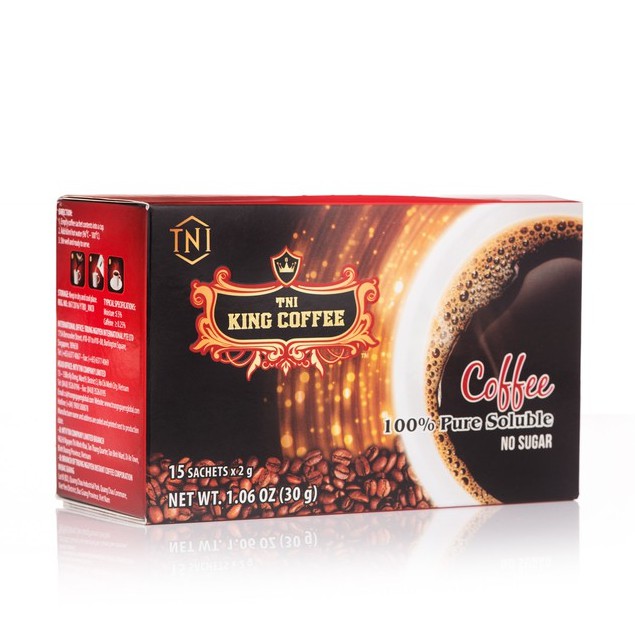 Cà Phê Hòa Tan 100% Đen Thuần Khiết KING COFFEE - Hộp 15 gói x 2g - Không Đường - Từ hạt cà phê Arabica & Robusta