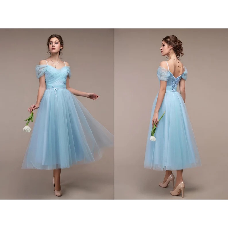 Đầm Midi Công Chúa Vải Tuyn Màu Xanh Dương Và Hồng Dành Cho Tuổi Teen / Tiệc Sinh Nhật