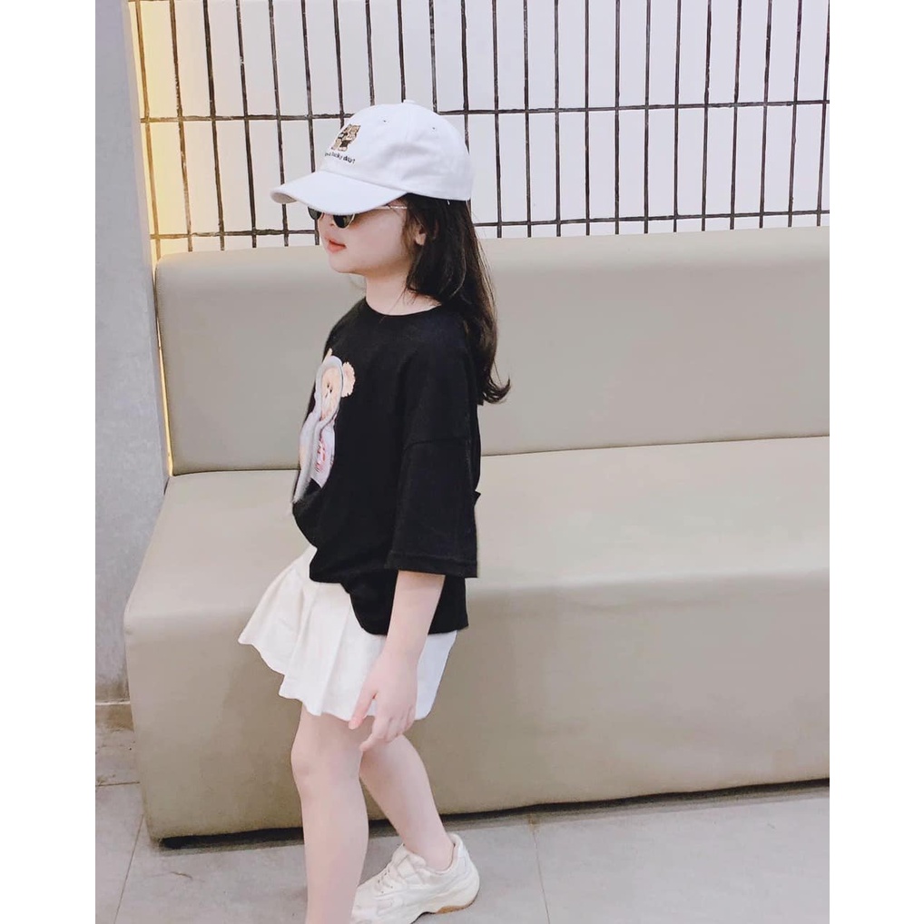 Đồ bộ bé gái Combo 3 món áo thun gấu kèm chân váy và mũ thêu gâu thời trang trẻ em hot trend 2022