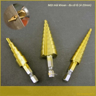 Bộ 3 mũi khoan bước tháp titanium 3-20 mm khoan sắt, tôn, nhôm - Kmart - mũi khoan