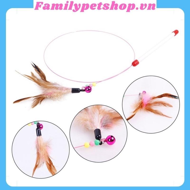 Đồ chơi cho mèo, cần câu Dây Thép Lông Vũ Có Chuông - familypetshop.vn