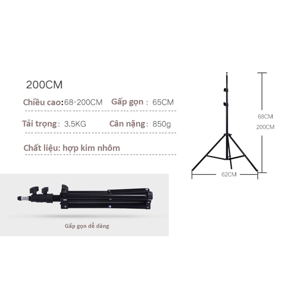 Bộ đèn studio chụp ảnh sản phẩm, quay phim, livestream chuyên nghiệp, chân cao 2m softbox 50x70cm