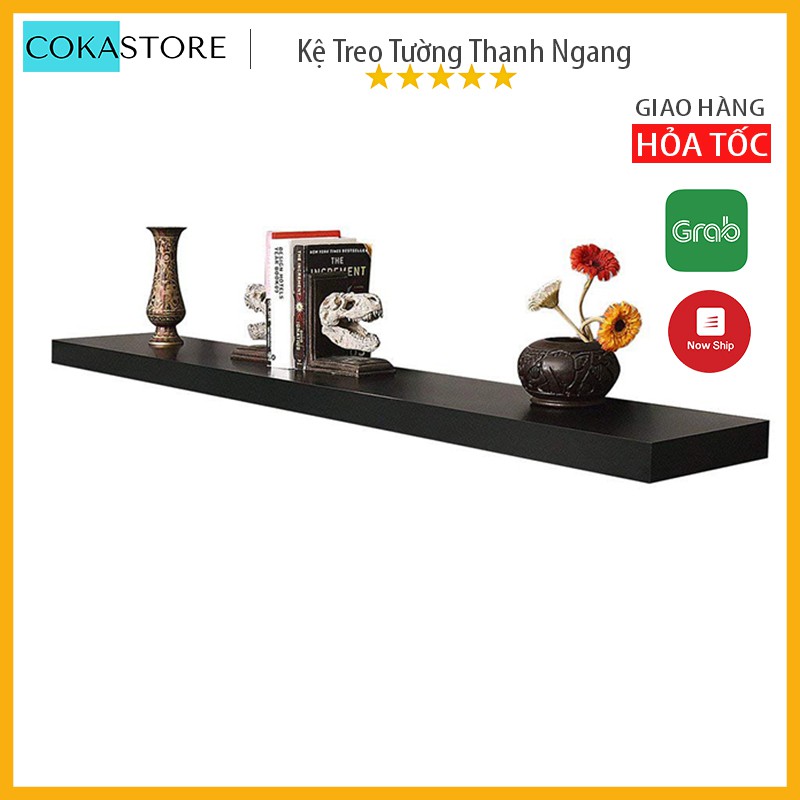 Kệ Gỗ Treo Tường Thanh Ngang Kết Cấu Giấu Chân Chắc Chắn, Gỗ Dày 2,5cm (Màu Đen) + Tặng Kèm Thước Thủy