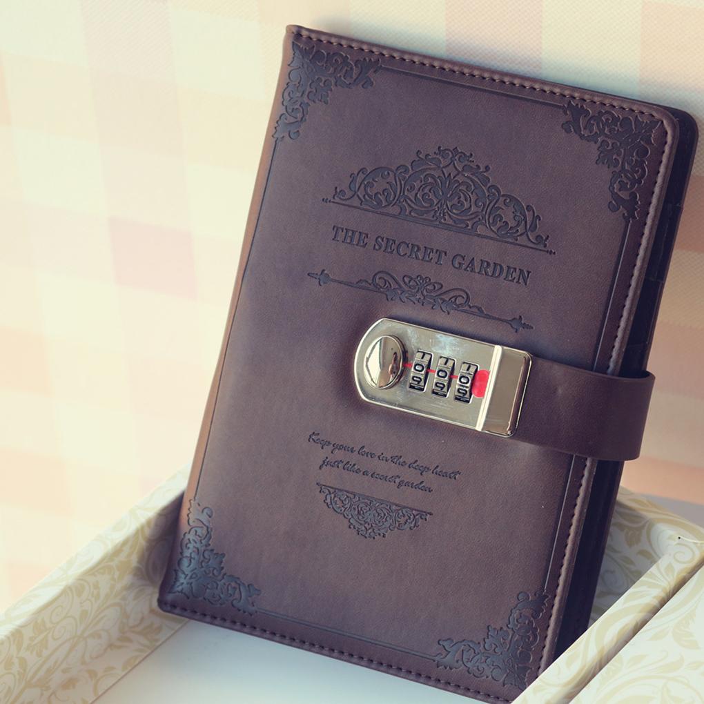 Sổ Ghi Chú Bằng Da PU Có Khóa Mật Khẩu Phong Cách Vintage