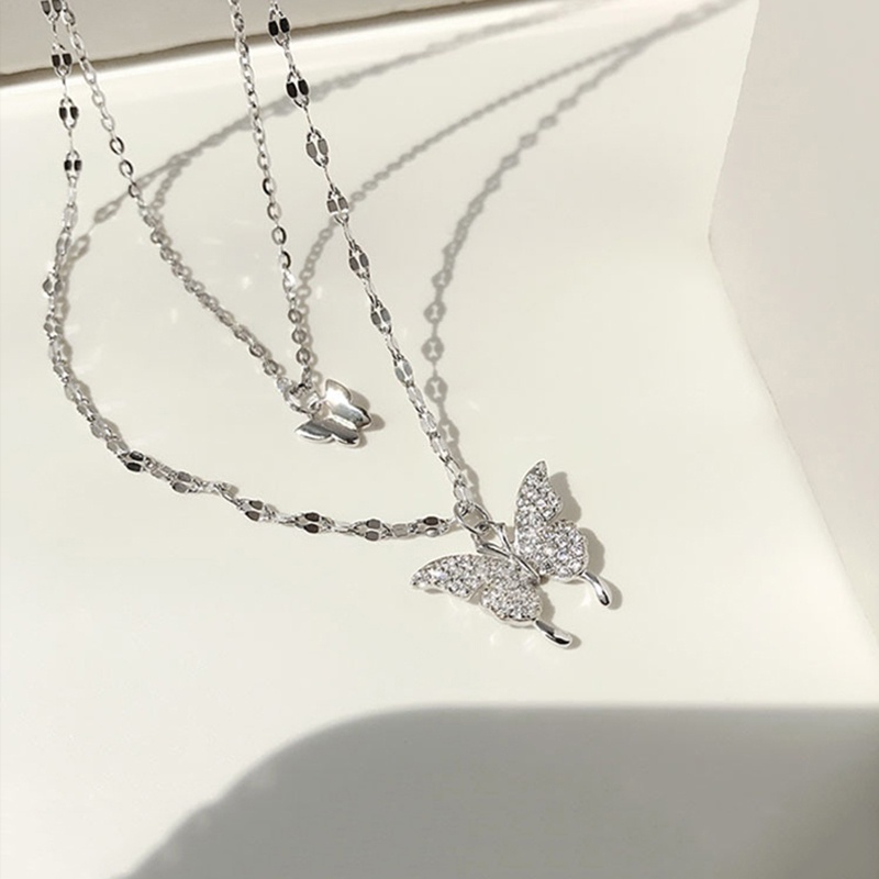 Dây chuyền bạc đeo sát cổ mặt hình bướm đính pha lê nhân tạo kiểu dáng thanh lịch dành cho bạn nữ
