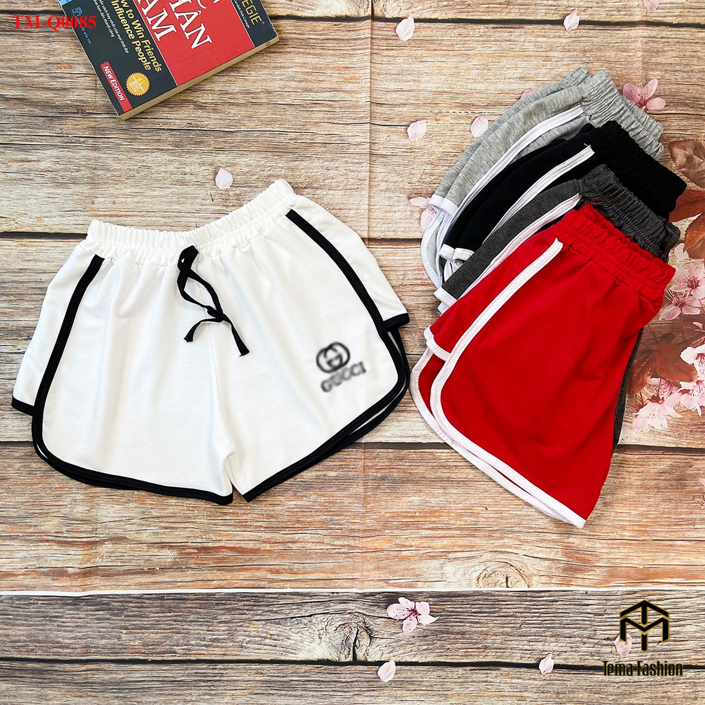 Quần đùi nữ MIA 1992 cao cấp - Quần đùi nữ vải cotton cạp chun chữ Gucci viền kẻ thể thao năng động