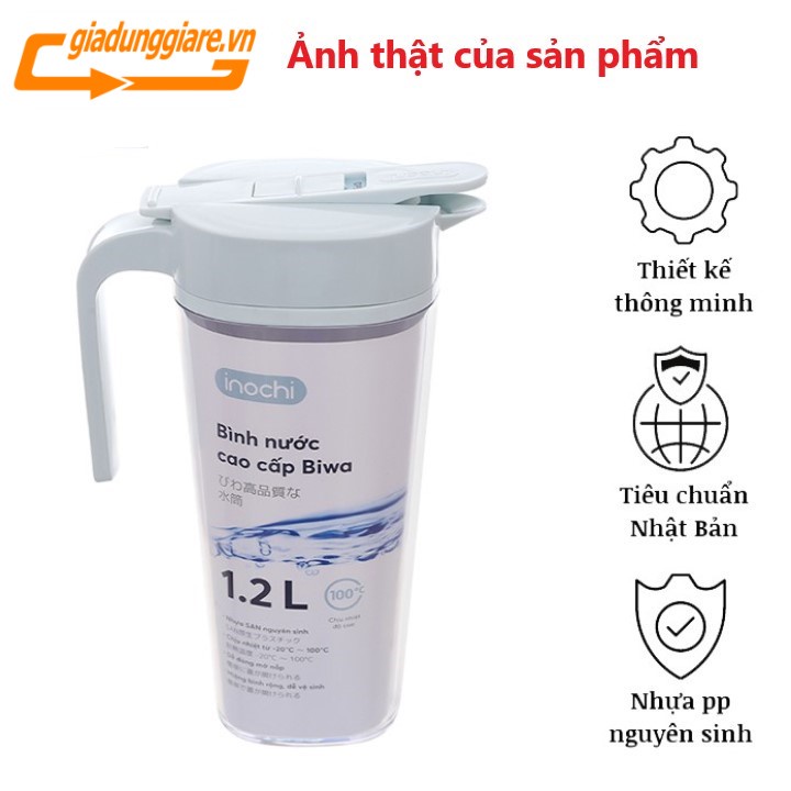 Bình nước Biwa 1200ml INOCHI sản xuất từ chất liệu nhựa AS nguyên sinh an toàn, bền và đặc biệt không gây độc hại