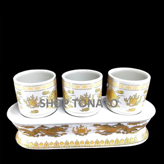 CHUNG BỘ 3 LY THỜ CÚNG RỒNG TRẮNG 094 CAO 7CM