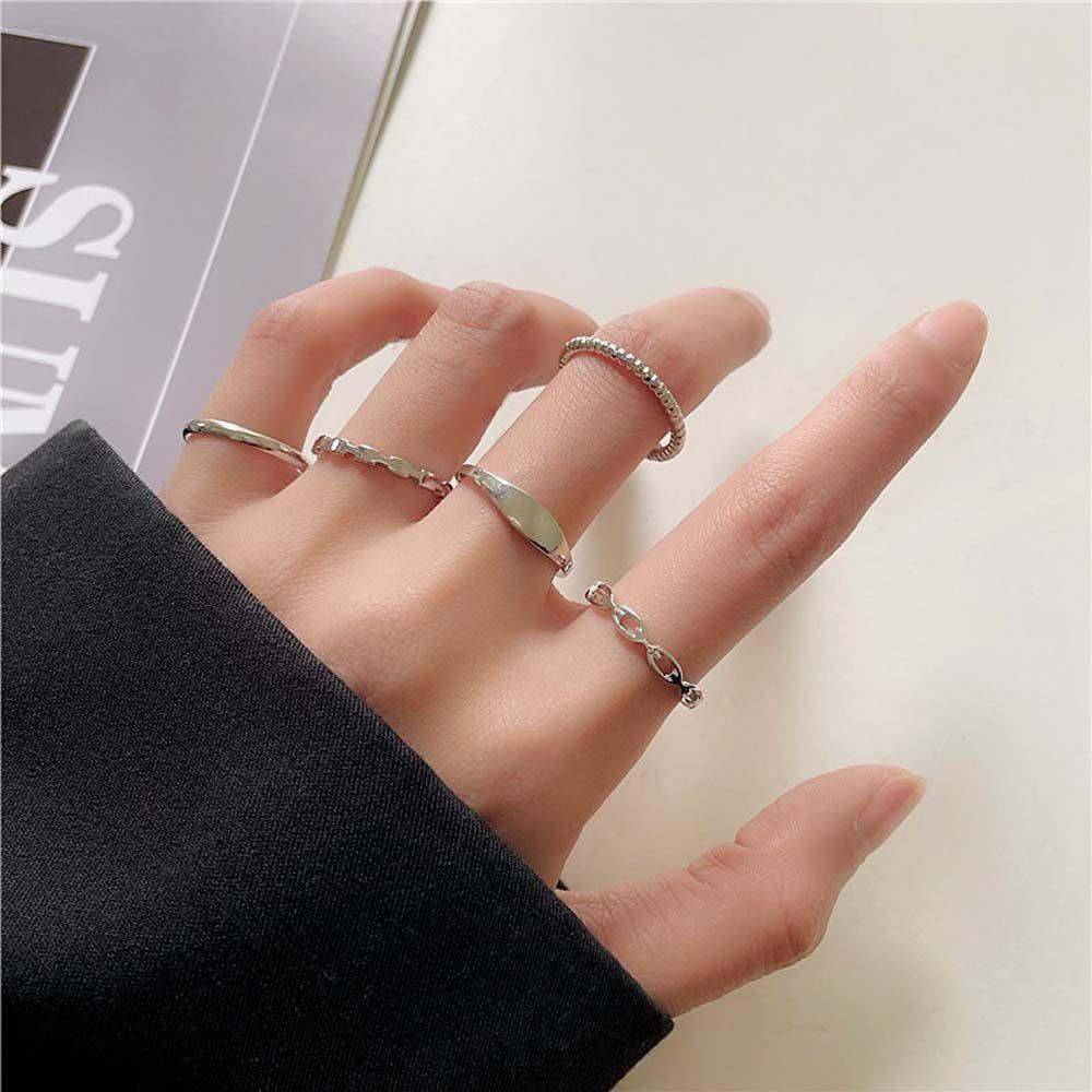 Set 5 Nhẫn Hở Mỏng Kiểu Vintage Đơn Giản Cho Nữ