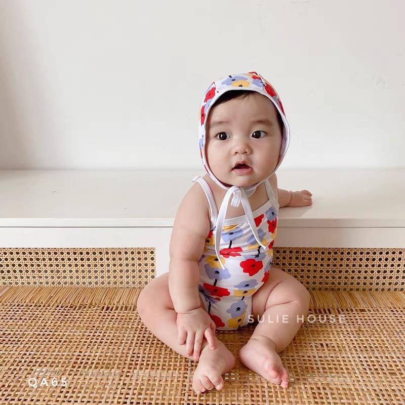 Bộ bơi body 2 dây kèm mũ hoa nhí - QA65