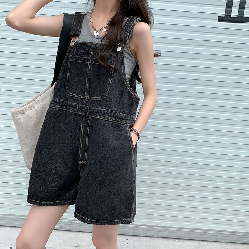 Quần Yếm Denim Ngắn Ống Rộng Thiết Kế Mới Thời Trang Mùa Hè Dành Cho Nữ