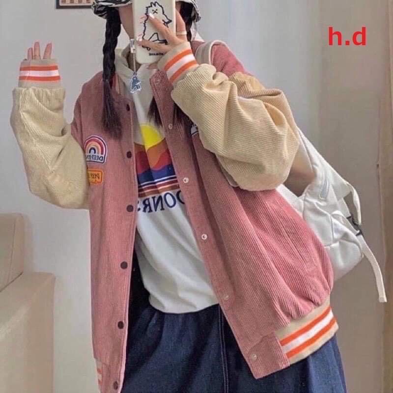 Áo khoác bomber Nhung tăm Cầu Vồng Deep  Jacket Hàng loại 1 xịn sò cá tính Trend 2022
