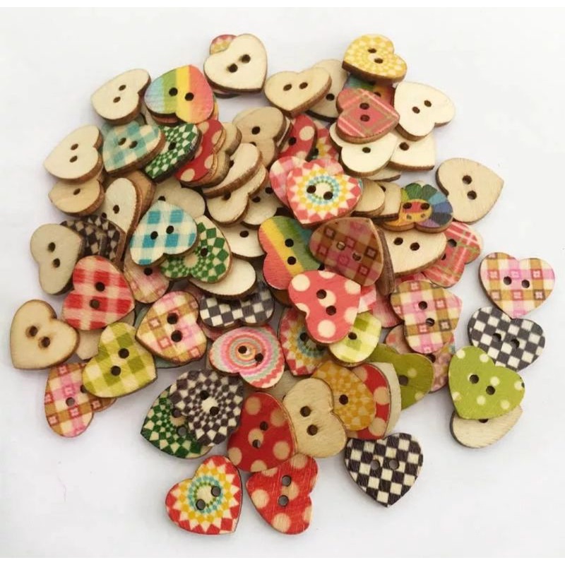 Love handmade - Combo 10 cúc, nút áo bằng gỗ hình trái tim phong cách vintage