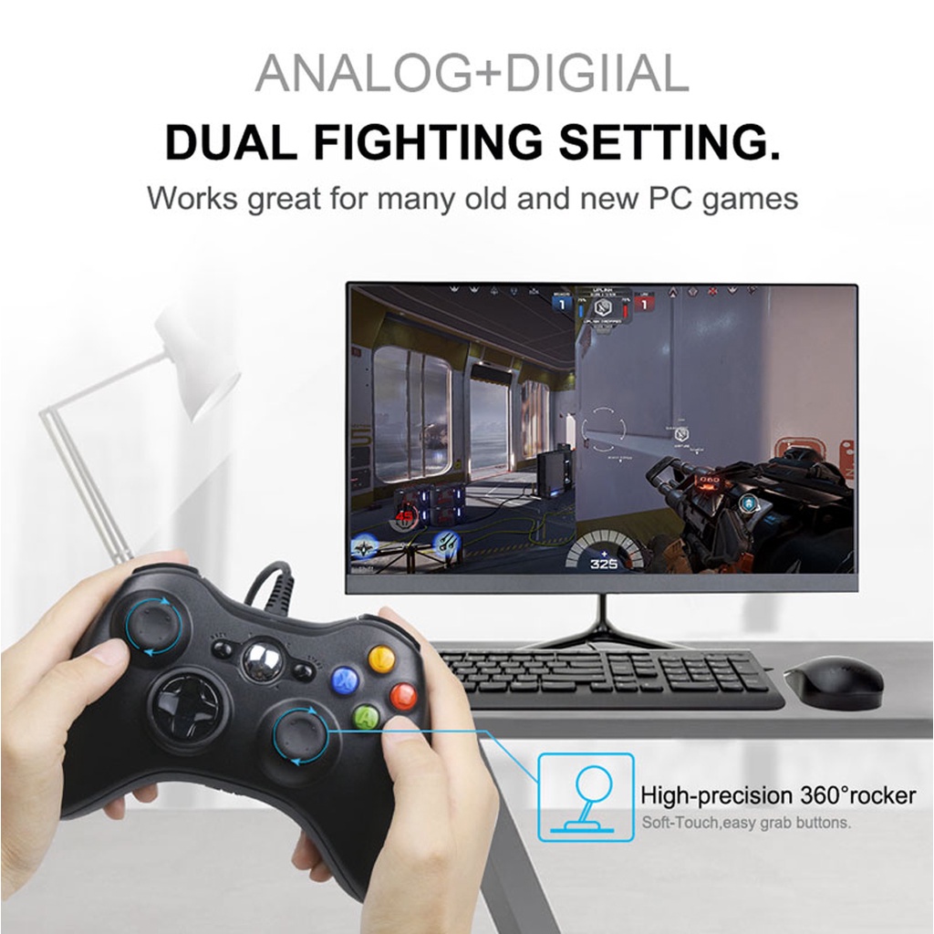 Tay cầm chơi game có dây cho Xbox 360, PC, Laptop Cần điều khiển  có rung FIFA Online 4 fo4  Gamepad Full Skill