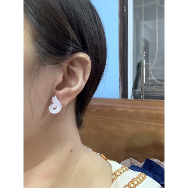 Khuyên tai khóa tròn bật oliu giọt nước bạc ta chuẩn NGỌC MẬU