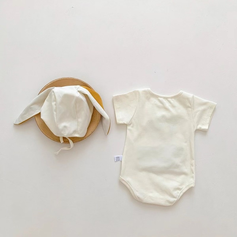 Bộ Áo Liền Quần Tay Ngắn + Mũ Tai Thỏ + Cà Rốt Dễ Thương Thời Trang Mùa Hè Hàn Quốc 2022 Cho Bé Sơ Sinh 0-2 Tuổi