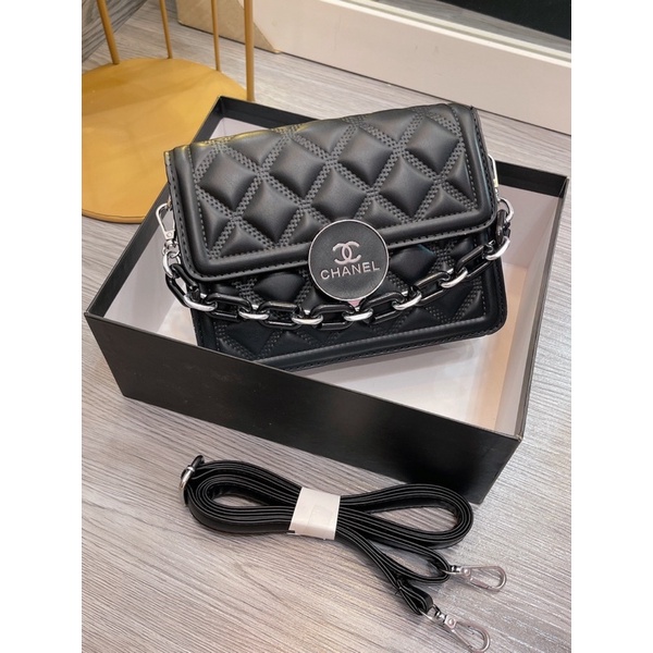 Túi CHANEL FULL ĐEN 2 Dây Da Đẹp Mịn Siuu Sang Chảnhh ạ 😍