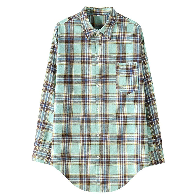 Áo Sơ Mi Nữ SixSisters Sọc Caro Tay Dài Dáng Rộng Có Túi Size Lớn Vải Cotton Thoải Mái