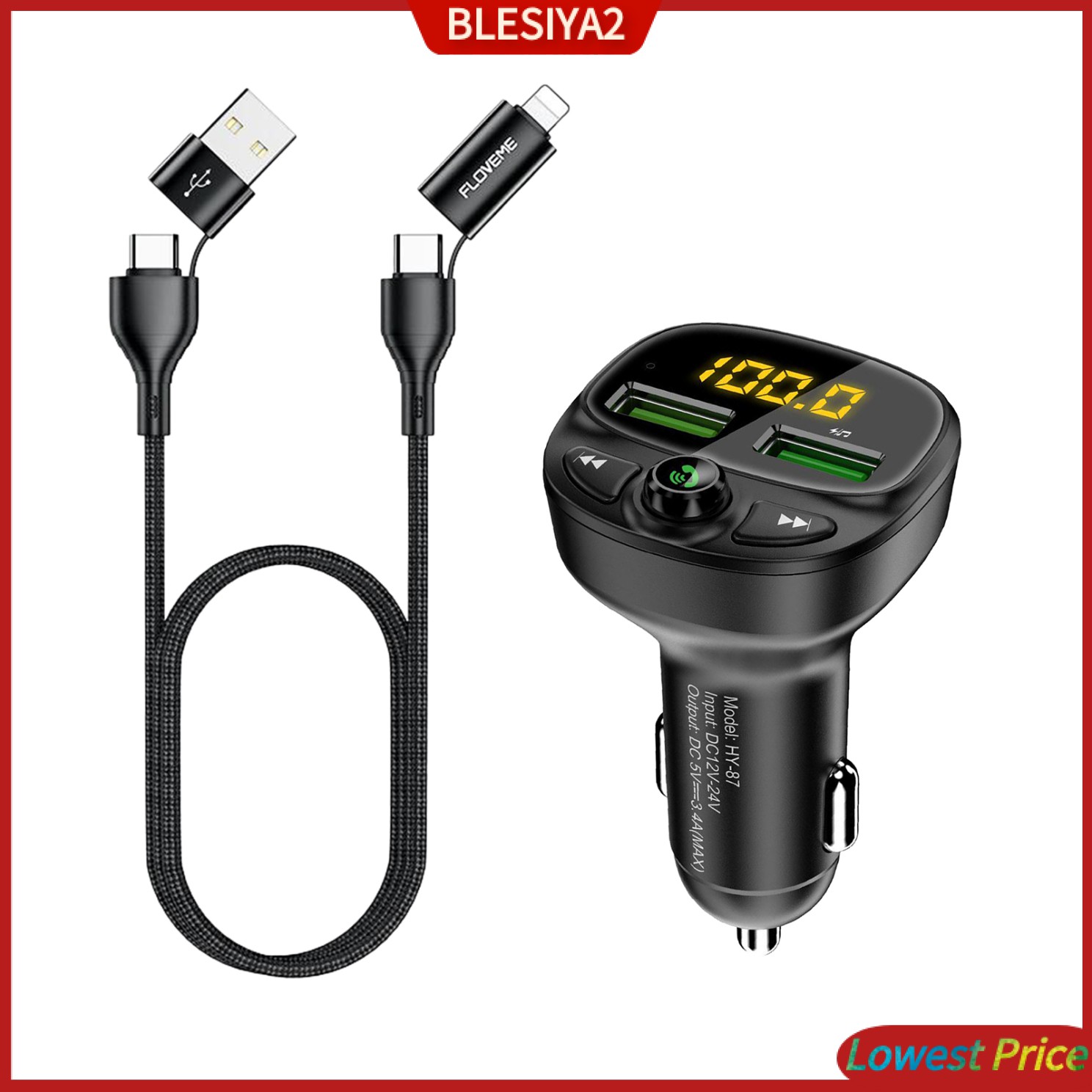Bộ sạc USB phát bluetooth V5.0 và đài FM dùng trong xe hơi