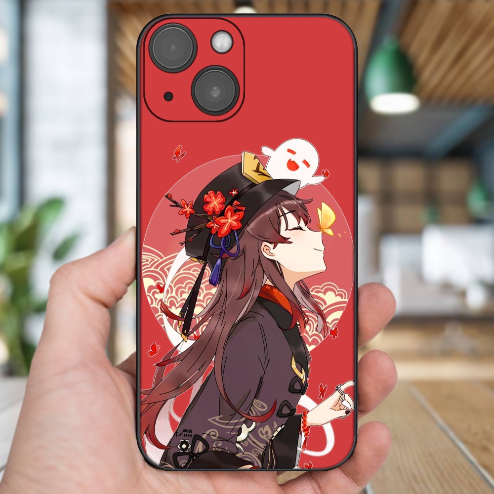 Ốp lưng iPhone 13 dẻo đen cạnh vuông in hình Hutao Genshin Impact