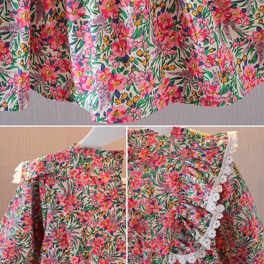 Đầm Tay Dài In Hoa Cho Bé Gái 0-5 Tuổi