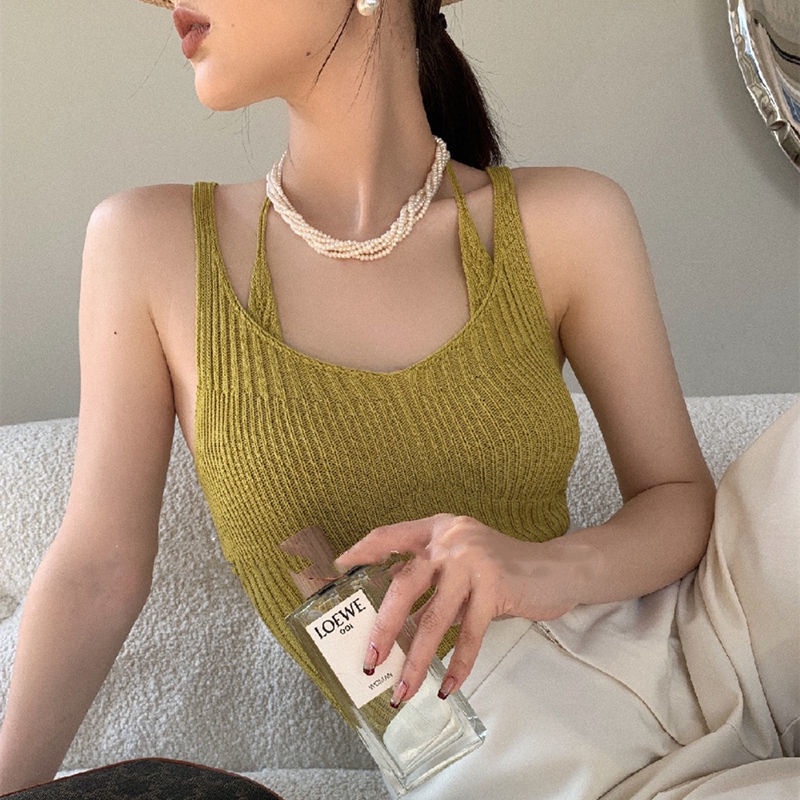 Áo Hai Dây Dệt Kim Dáng Ôm Màu Trơn Thời Trang Dành Cho Nữ