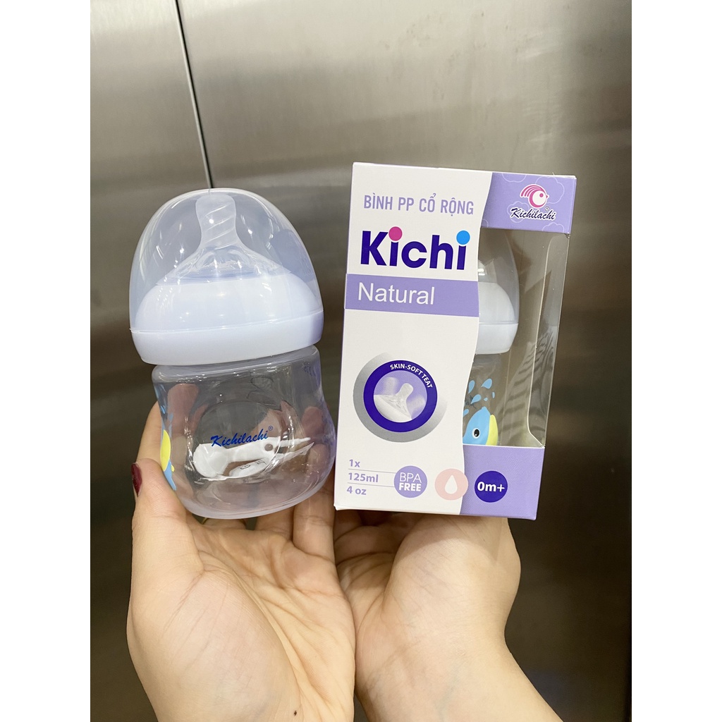 Bình sữa cổ rộng PP KICHILACHI NATURAL cho bé núm ti siêu mềm mô phỏng hình dáng của ti mẹ 125-260ml