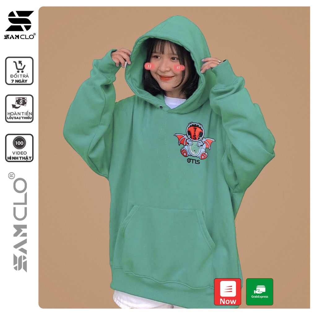 Áo khoác nỉ nữ SAM CLO hoodie chui có mũ NỈ 1 LỚP tay dài thu đông freesize dáng unisex in hình stitch OTIS