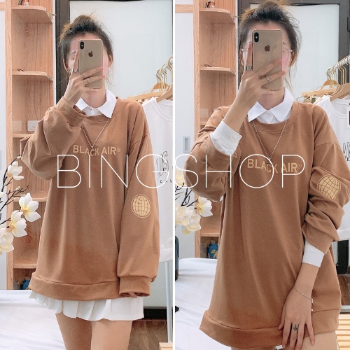 Áo nỉ sweater Blackair tay bồng , áo nỉ nữ ullzzang Bingshop dài tay form rộng vải da cá cao cấp